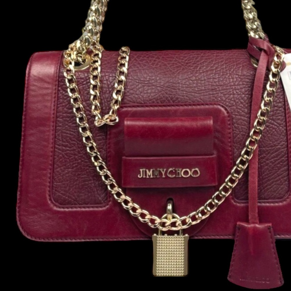 Jimmy Choo Burgundy Crossbody Bag with Gold Accents